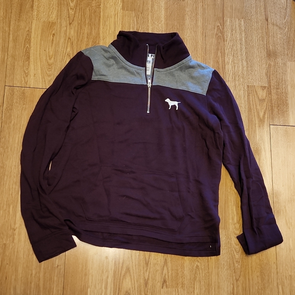 VS PINK burgundy/gray quarter zip sz small